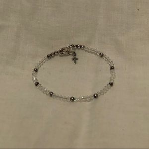Handmade Crystal Beaded Bracelet with Cross Charm